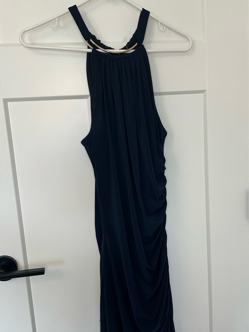 Le Chateau Navy Halter Ruched Drape Dress Lined Size XL